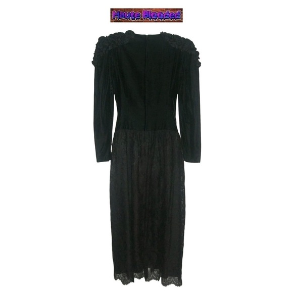 Jessica McClintock Vintage 80s Black Wedding Dress Oxblood Lace Silk Velvet Goth - Picture 4 of 13